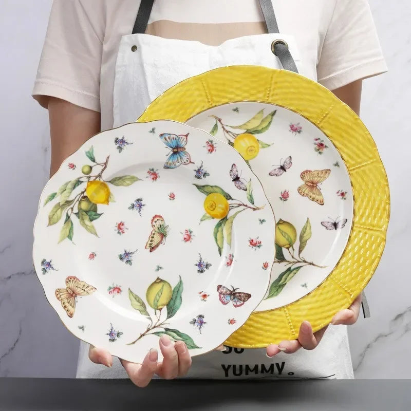 Elegant Lemon Ceramic Dining Set & Coffee Cups - Premium Dinnerware