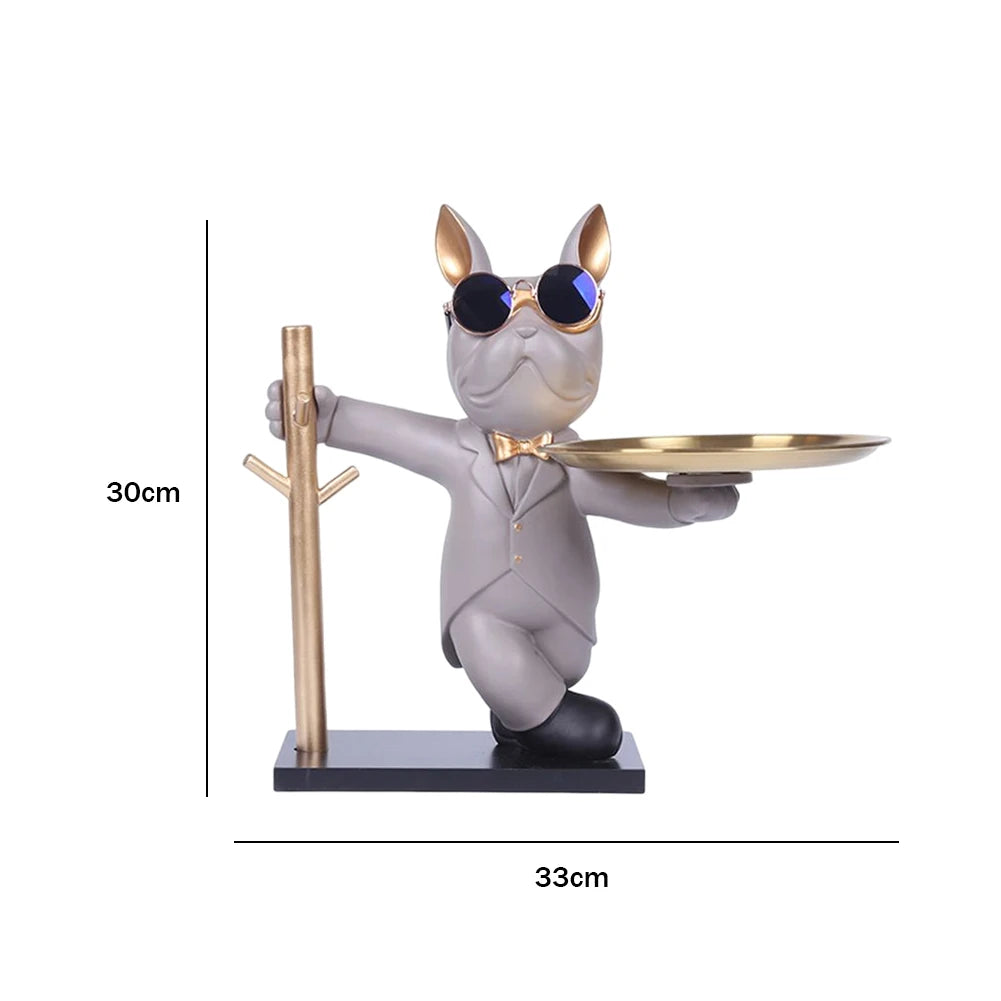 Elegant French Bulldog Sculpture & Storage Tray - Stylish Home Decor