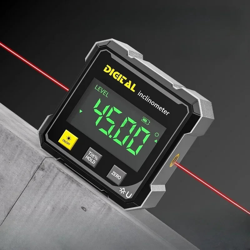 Professional Digital Level Protractor Inclinometer | 360° Magnetic Laser Angle Gauge