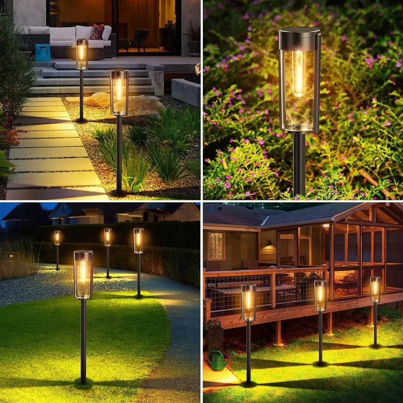 Retro solarne lampki ścieżkowe | ciepłe oświetlenie ogrodowe led