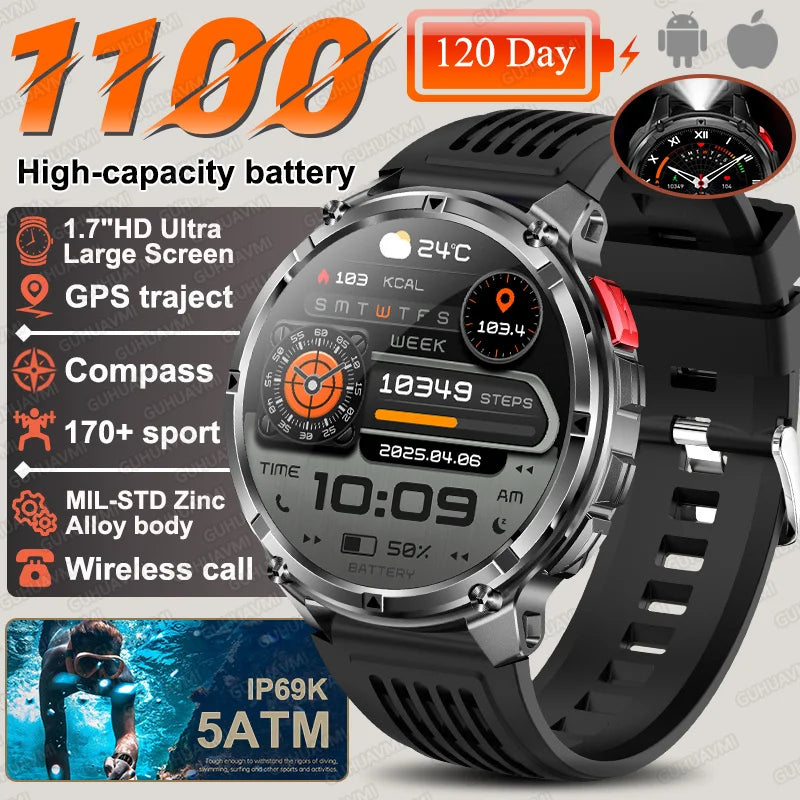 T-rex3 pro smartwatch | bateria 1100mah, gps, wodoodporny 5atm, wojskowy standard