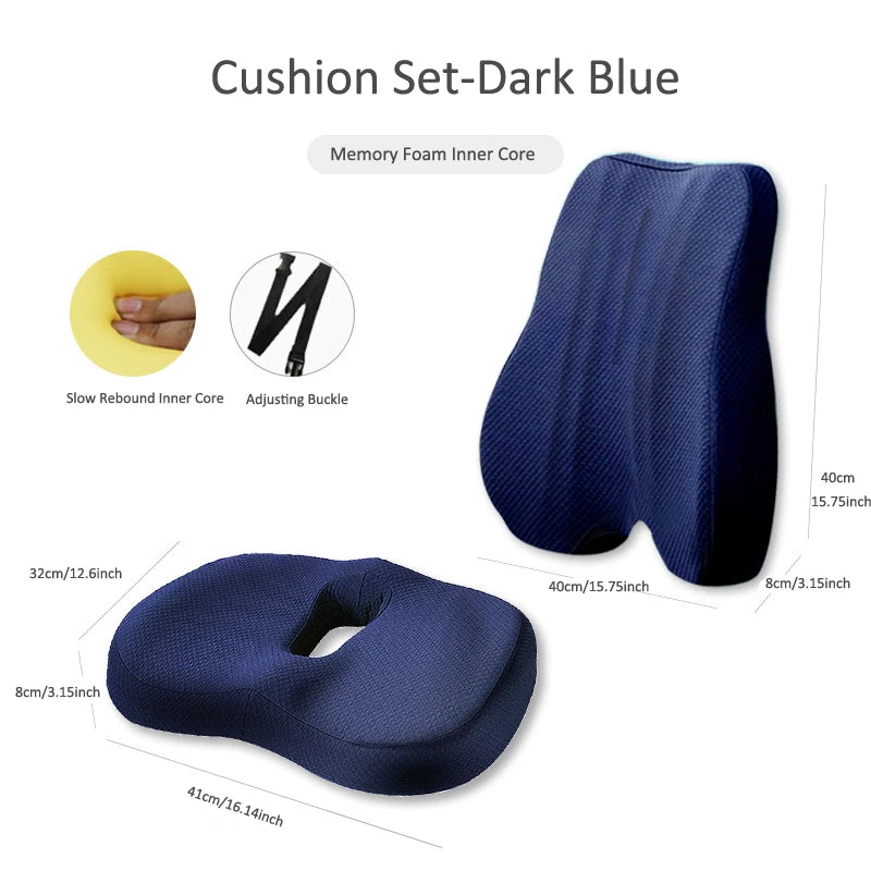 Vabena Orthopedic Memory Foam Seat Cushion Set - Coccyx & Lumbar Support