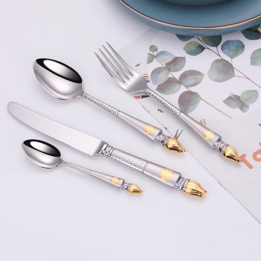 Luxury Vintage Stainless Steel Cutlery Set - Elegant Dining