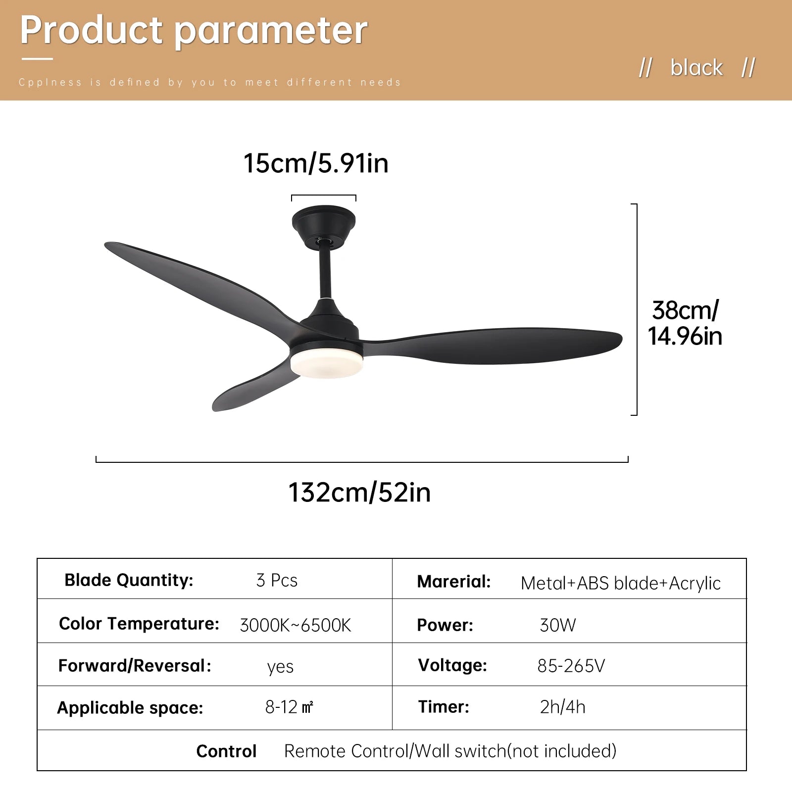 Niskoprofilowy wentylator sufitowy z oświetleniem i pilotem | 25"/42"/52" do wnętrz i na zewnątrz