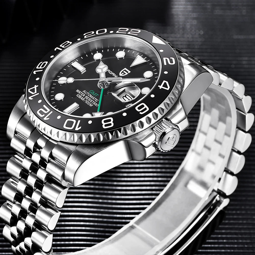 Zegarek mechaniczny męski pagani design pd-1662 luksusowy gmt - szafir, stal, wodoodporny 100m