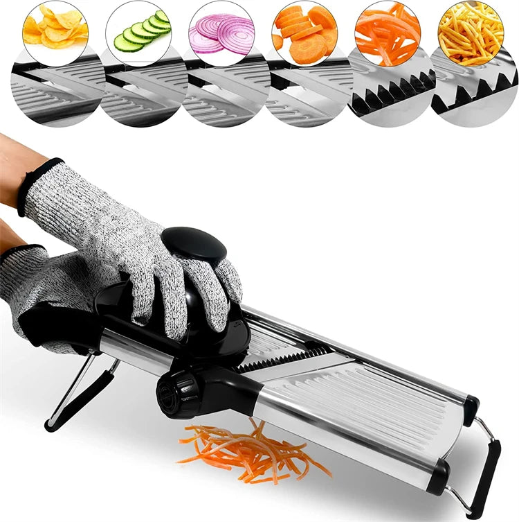LMETJMA Adjustable Mandoline Slicer - Stainless Steel Vegetable Chopper & Cutter