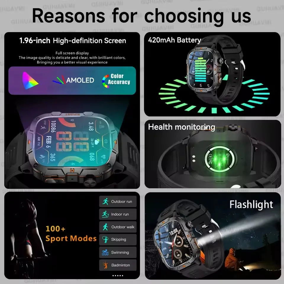 Wojskowy smartwatch dla mężczyzn | wyświetlacz amoled | taktyczny zegarek 5atm