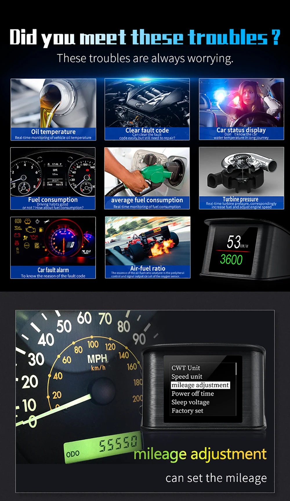 P10 pro wyświetlacz hud obd2 - inteligentny licznik cyfrowy prędkościomierz