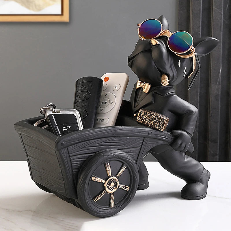 Elegancka statua psa z żywicy vabena ze schowkiem do wystroju domu