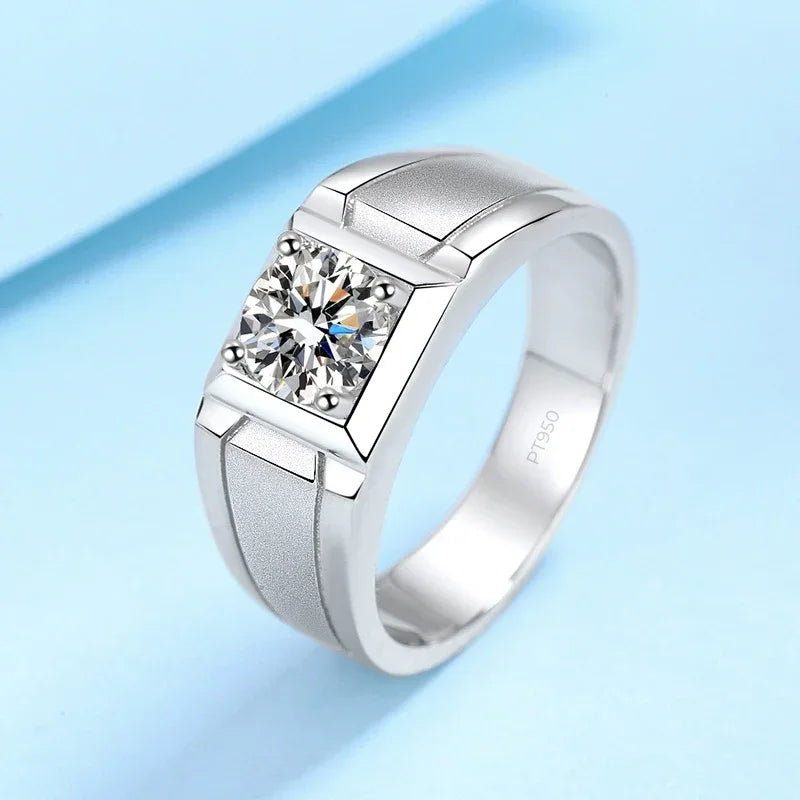 Men's Platinum Moissanite Ring - PT950 VVS1 D (0.5/1 Ct)