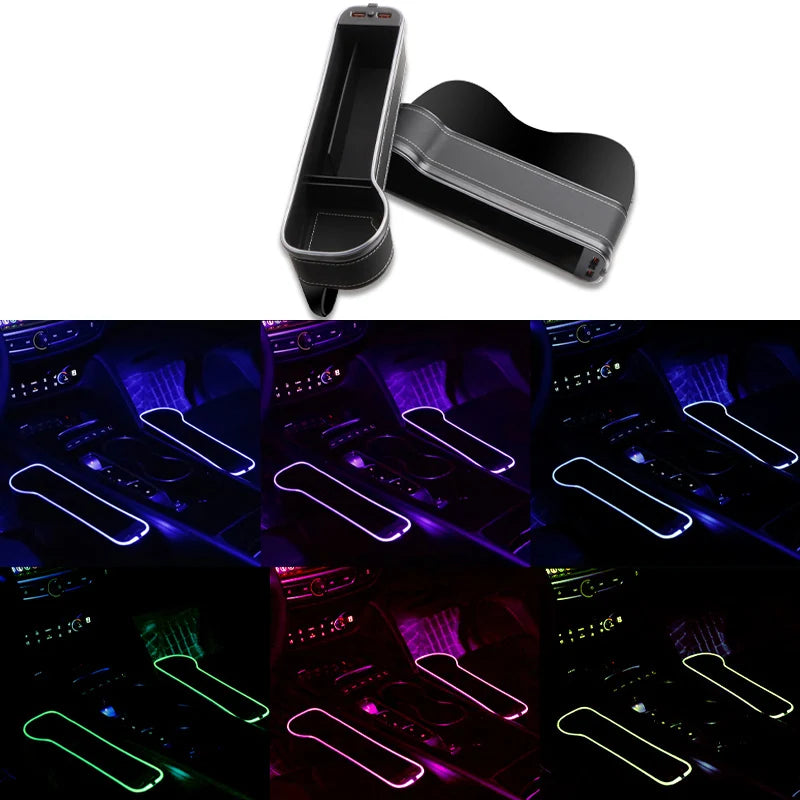 Wypełniacz luki fotela samochodowego i organizer z led i podwójną ładowarką usb