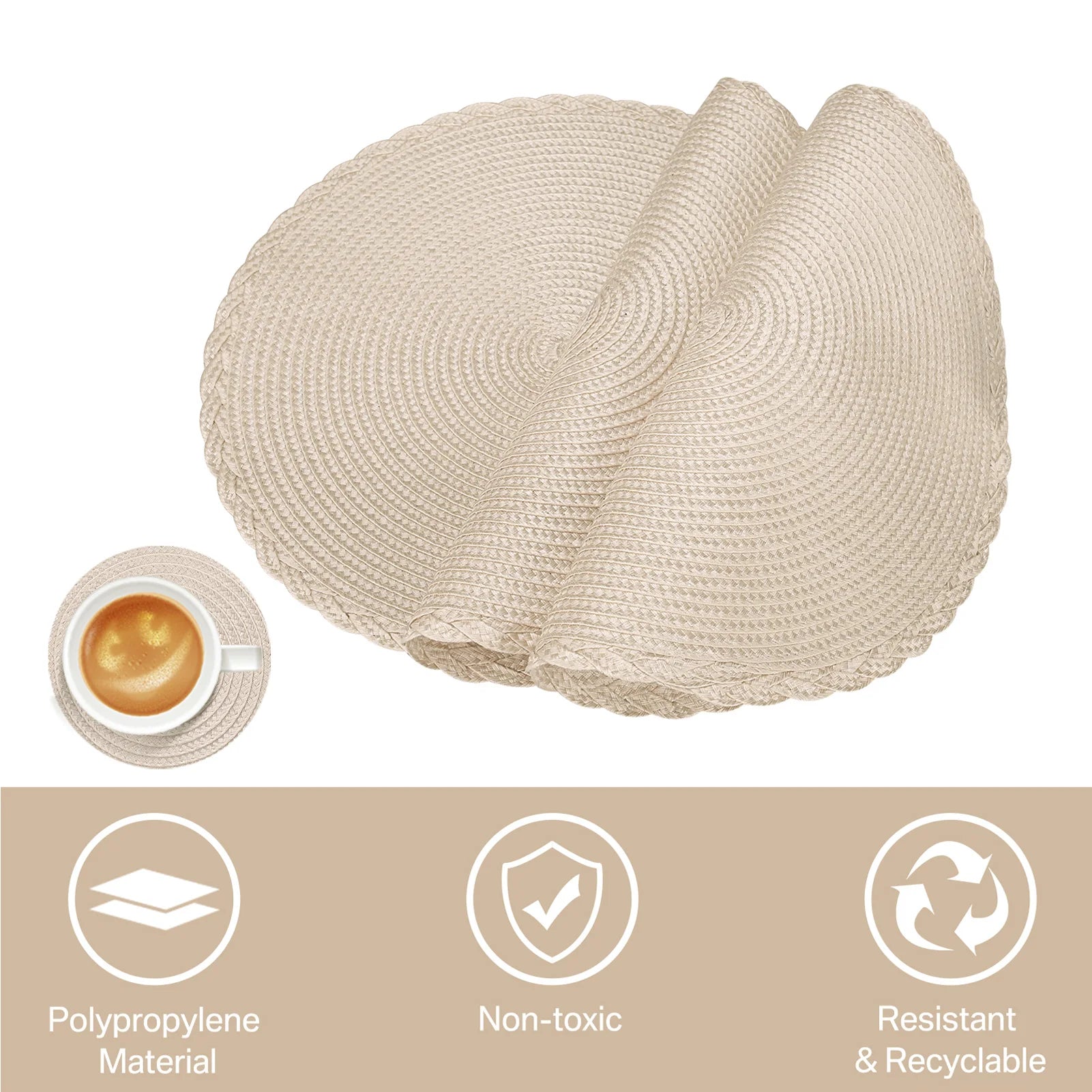 Eleganckie okrągłe plecione podkładki – zestaw 6 mat stołowych i podkładek pod kubki