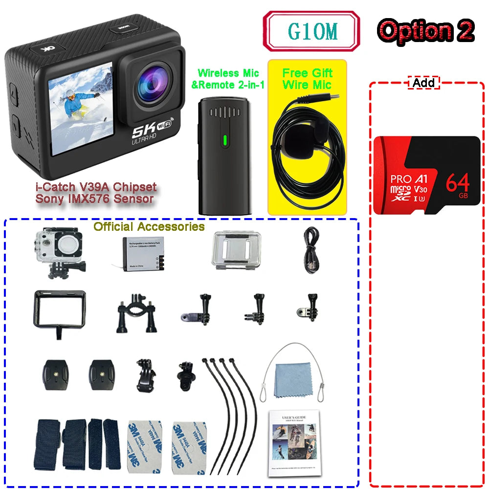 Kamera sportowa sony imx576 5k 4k60fps wodoodporna 48mp z wi-fi
