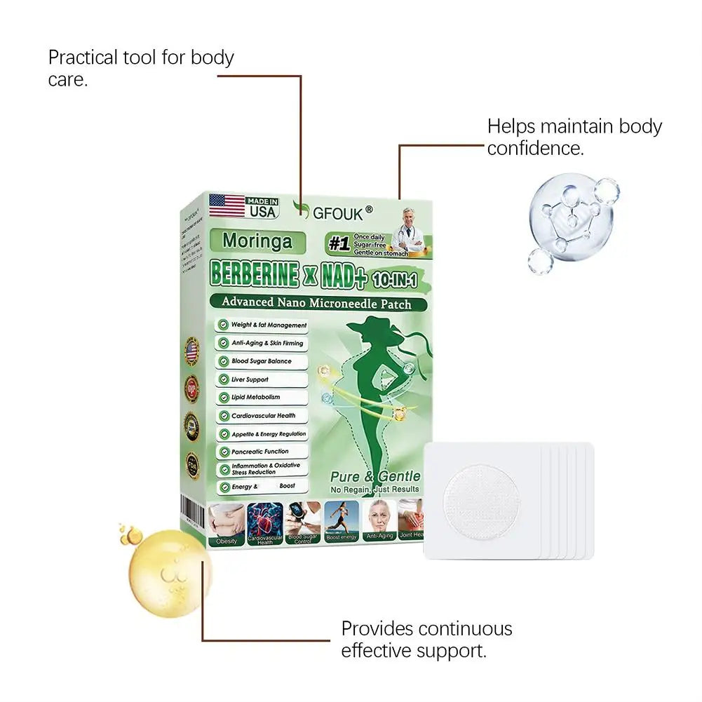 Gfouk plaster moringa berberyna nad | 10w1 wsparcie wagi, poziomu cukru i przeciwstarzeniowe