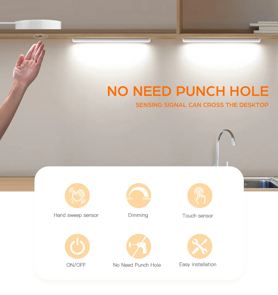 Smart LED Under Cabinet Lighting | Hand Scan Motion Sensor & Dimmer