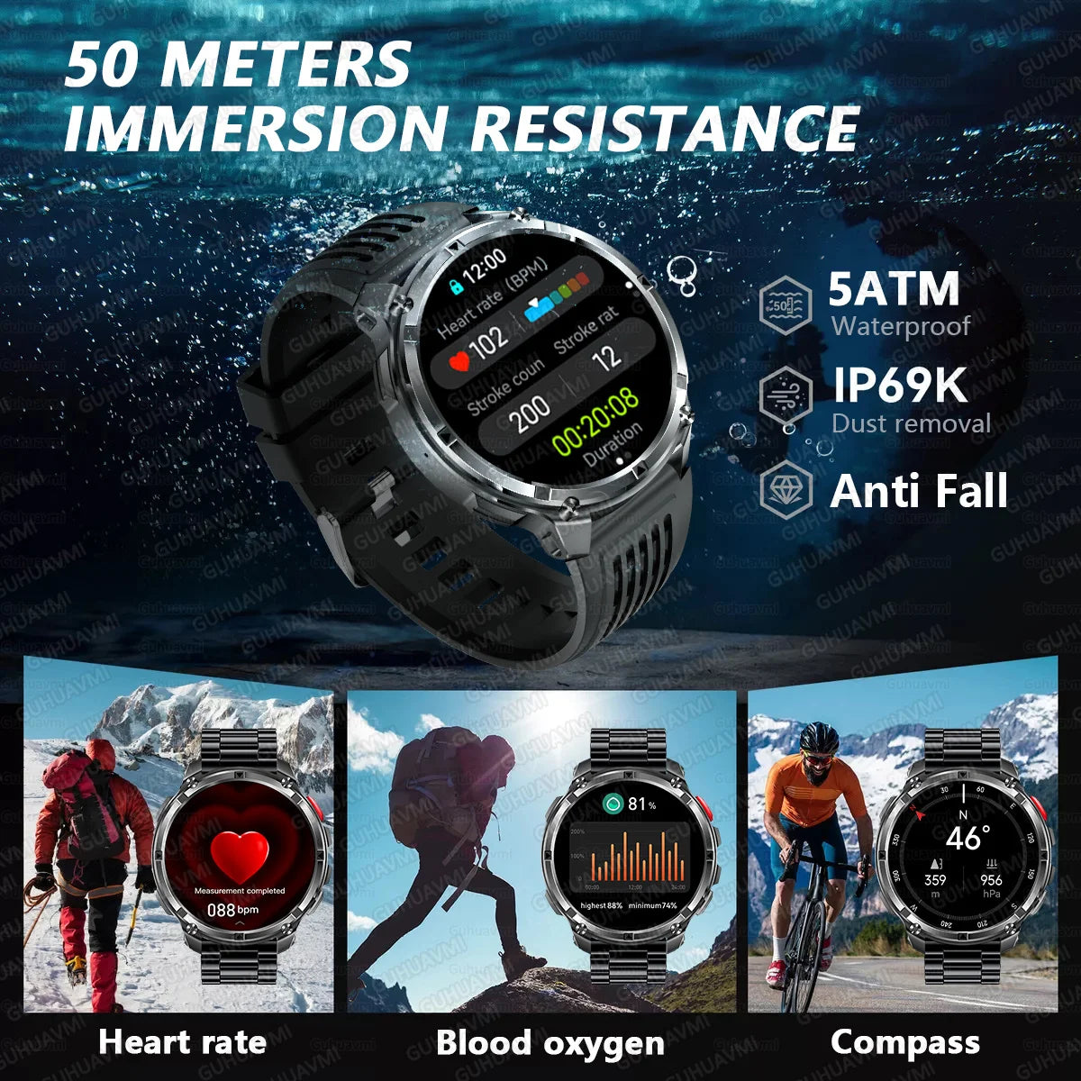 T-rex3 pro smartwatch | bateria 1100mah, gps, wodoodporny 5atm, wojskowy standard