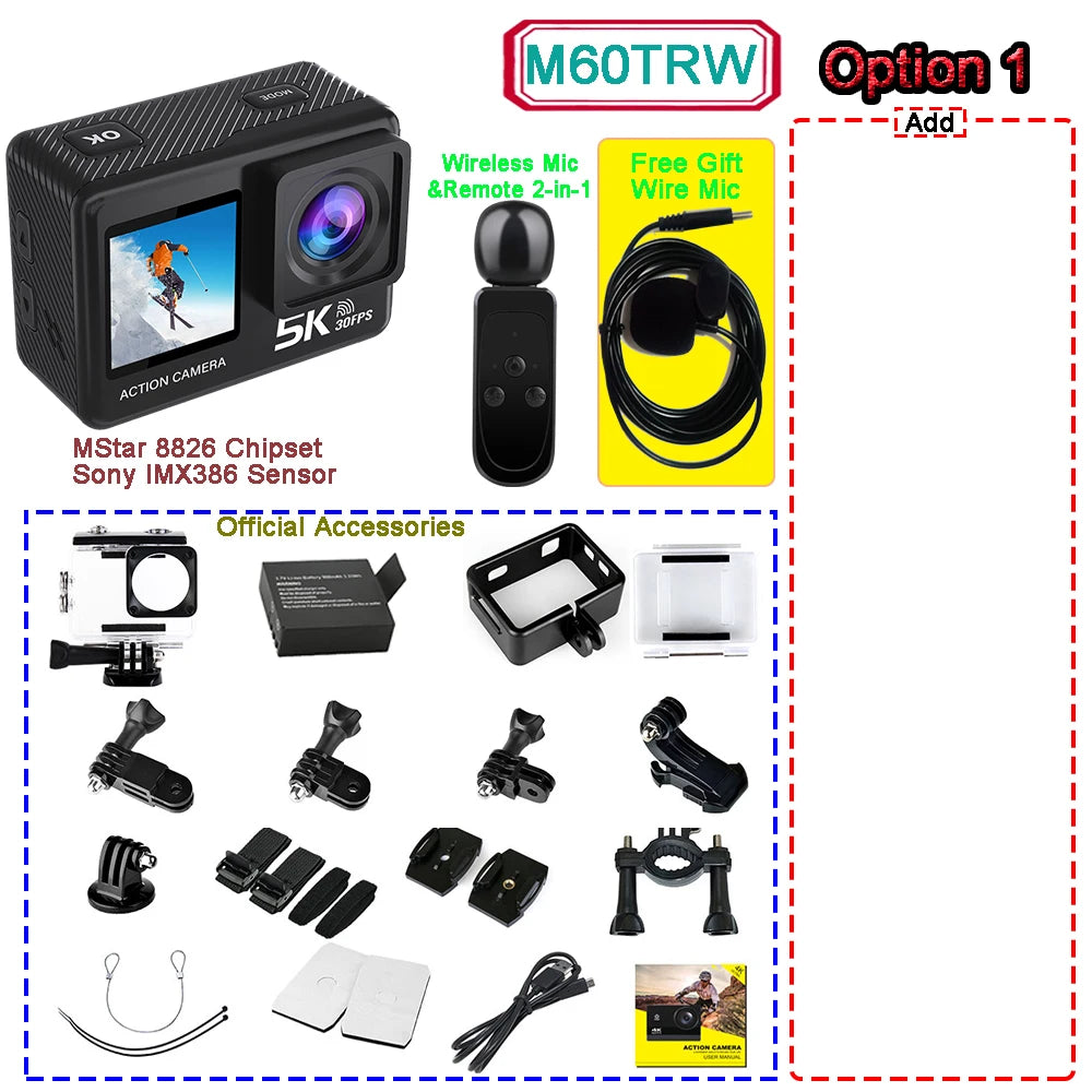 Kamera sportowa sony imx576 5k 4k60fps wodoodporna 48mp z wi-fi
