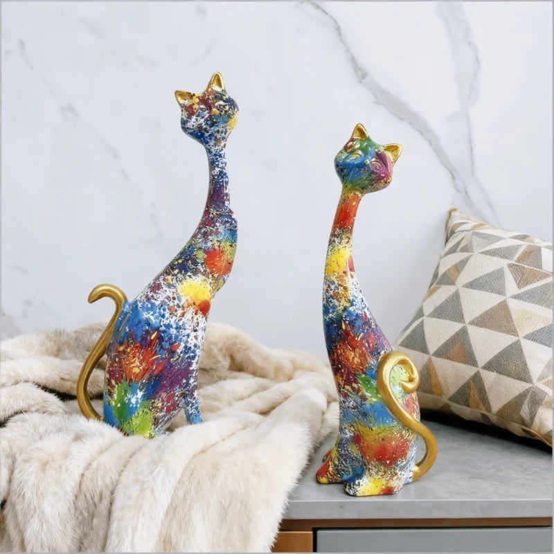 Nordic Graffiti Cat Sculpture - Abstract Resin Art Decor, Modern Home Decor