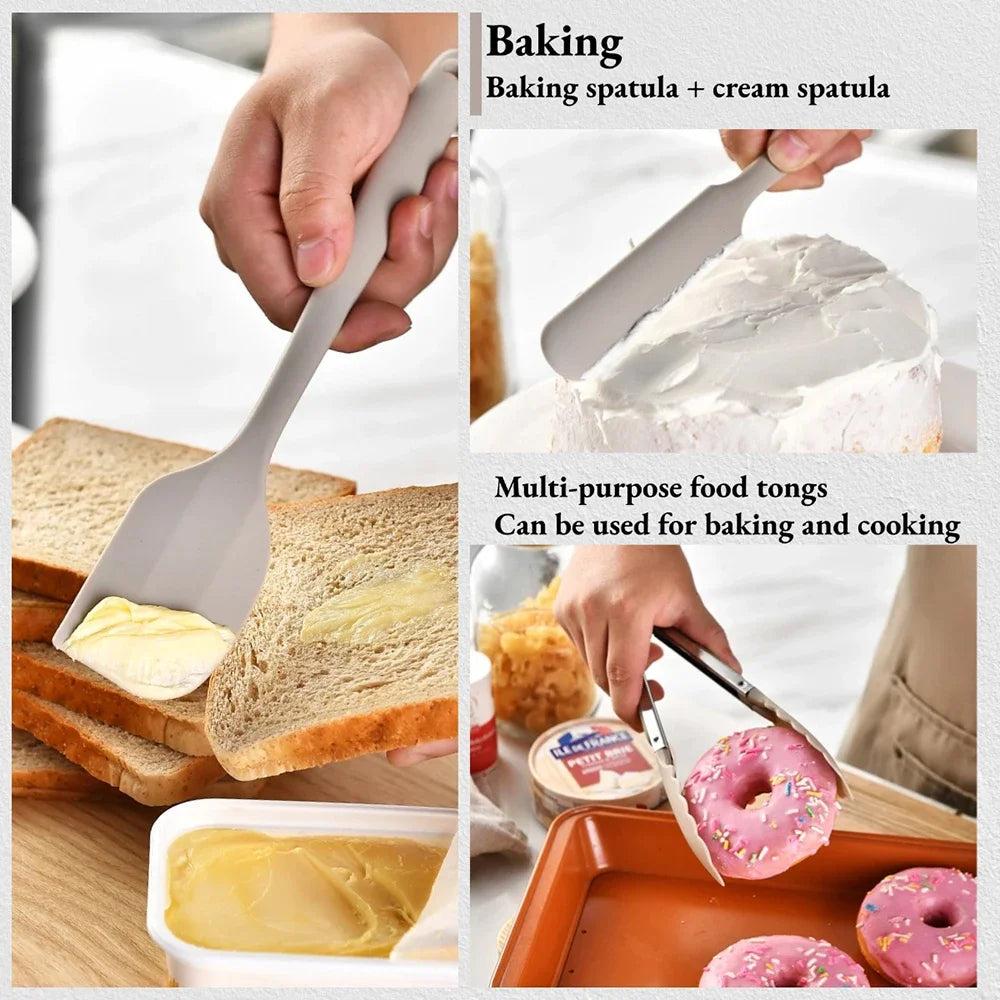 15-elementowy zestaw silikonowych przyborów kuchennych khaki