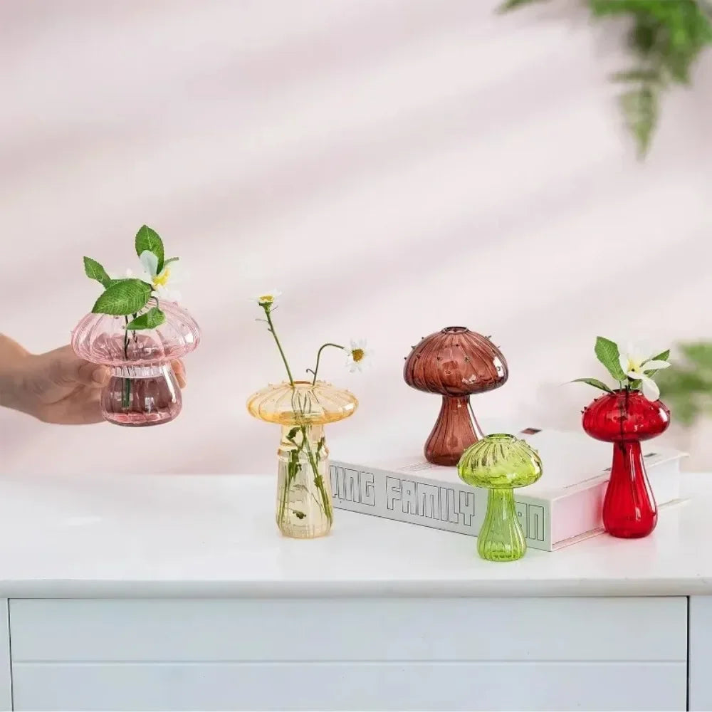 Mushroom Glass Vase Set | Hydroponic Home Decor | Unique Plant Vases
