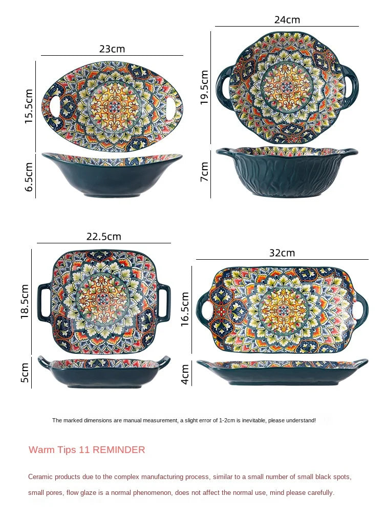 Bohemia Retro Ceramic Dinner Plate Set - Elegant Household Tableware