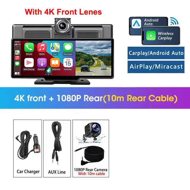Kamera samochodowa srnubi 10.26" 4k z apple carplay, android auto i gps