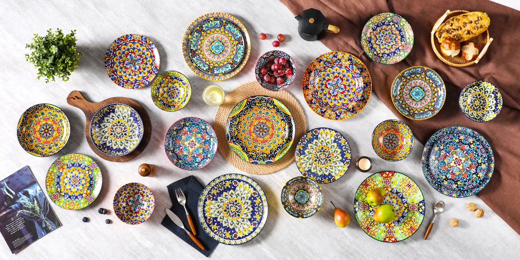 vancasso Bohemian Stoneware Dinnerware Set for 6 - Rustic Tableware