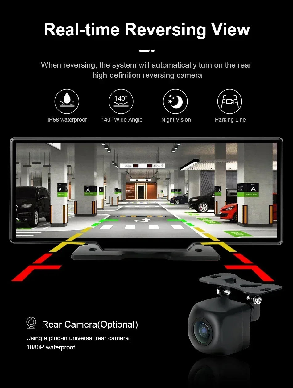 Kamera samochodowa srnubi 10.26" 4k z apple carplay, android auto i gps