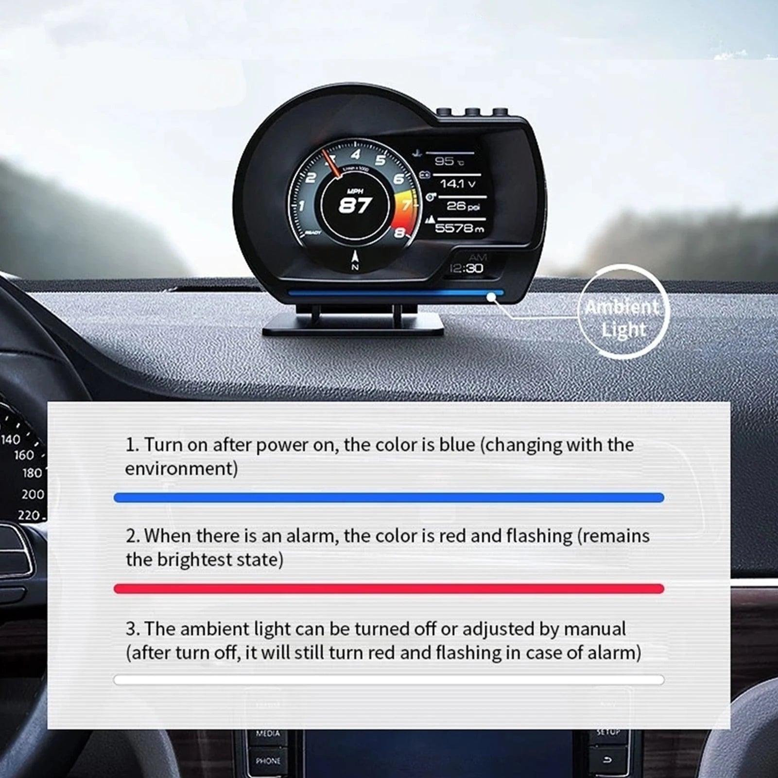Wyświetlacz head-up obd2+gps: inteligentny prędkościomierz, obrotomierz i ostrzeżenia dla samochodu i ciężarówki