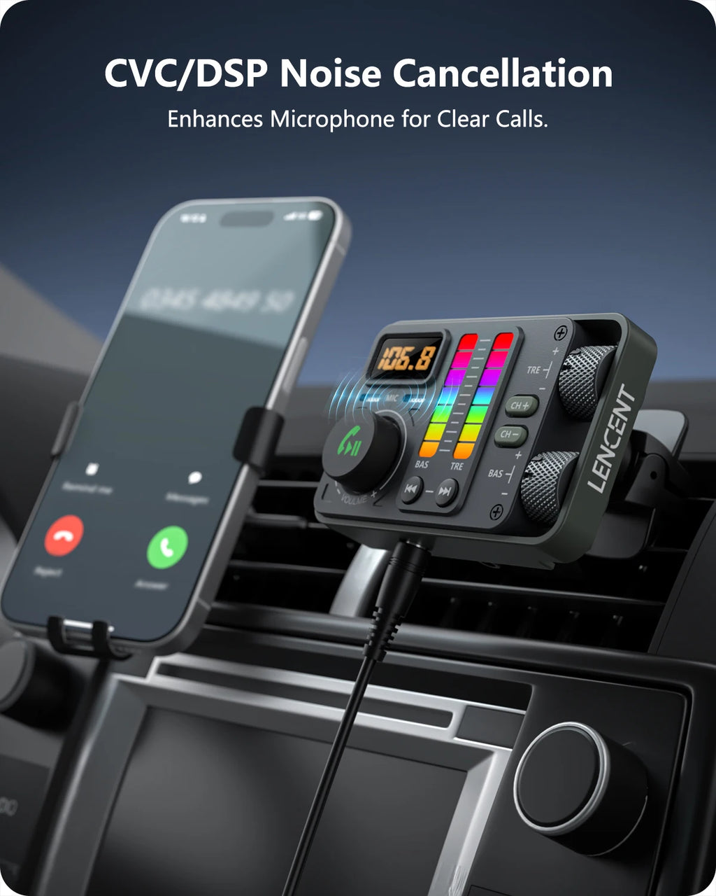 Lencent bluetooth 5.3 samochodowy nadajnik fm i szybka ładowarka