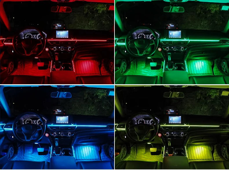 Zestaw 18-w-1 dwustrefowego nastrojowego oświetlenia samochodowego rgb z kontrolą aplikacją