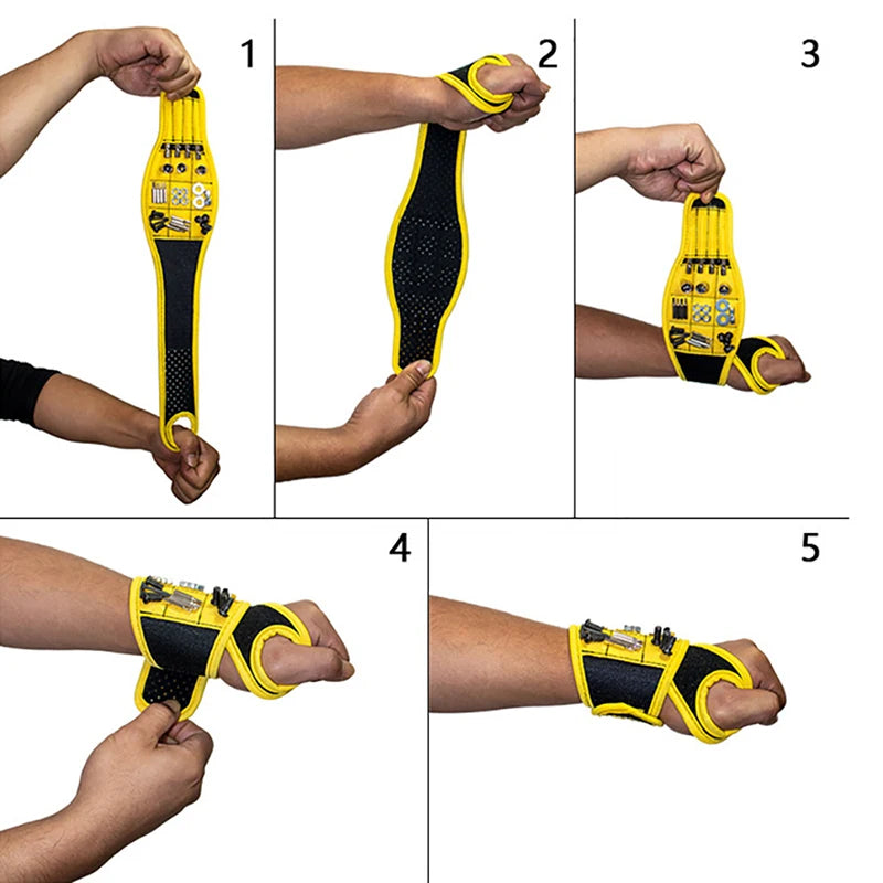 Magnetic Wristband Tool Holder with 9 Powerful Magnets for Screws, Nails, Bits