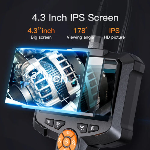 4.3" Dual Lens 1080P HD Industrial Endoscope Camera | Waterproof Car & Sewer Borescope with LED