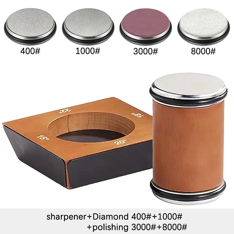 Vabena Wooden 4-Angle Rolling Knife Sharpener Kit with Diamond Stones