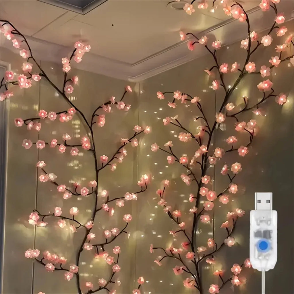Ozdobne lampki led wiśnia na gałęzi rattanowej usb, 96 diod, 8 trybów