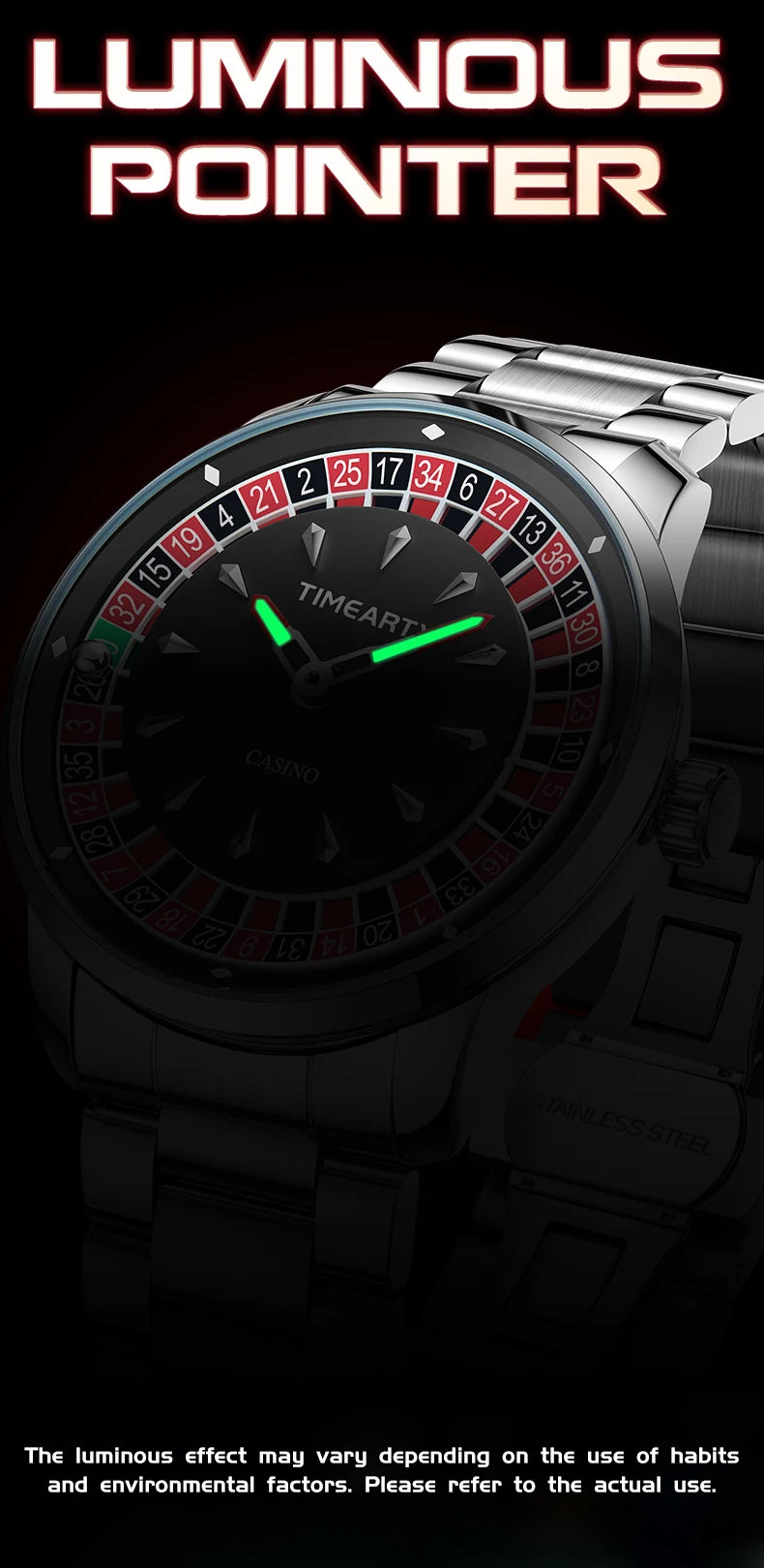 Zegarek kwarcowy timeartx luksusowy z motywem ruletki i pokera dla mężczyzn