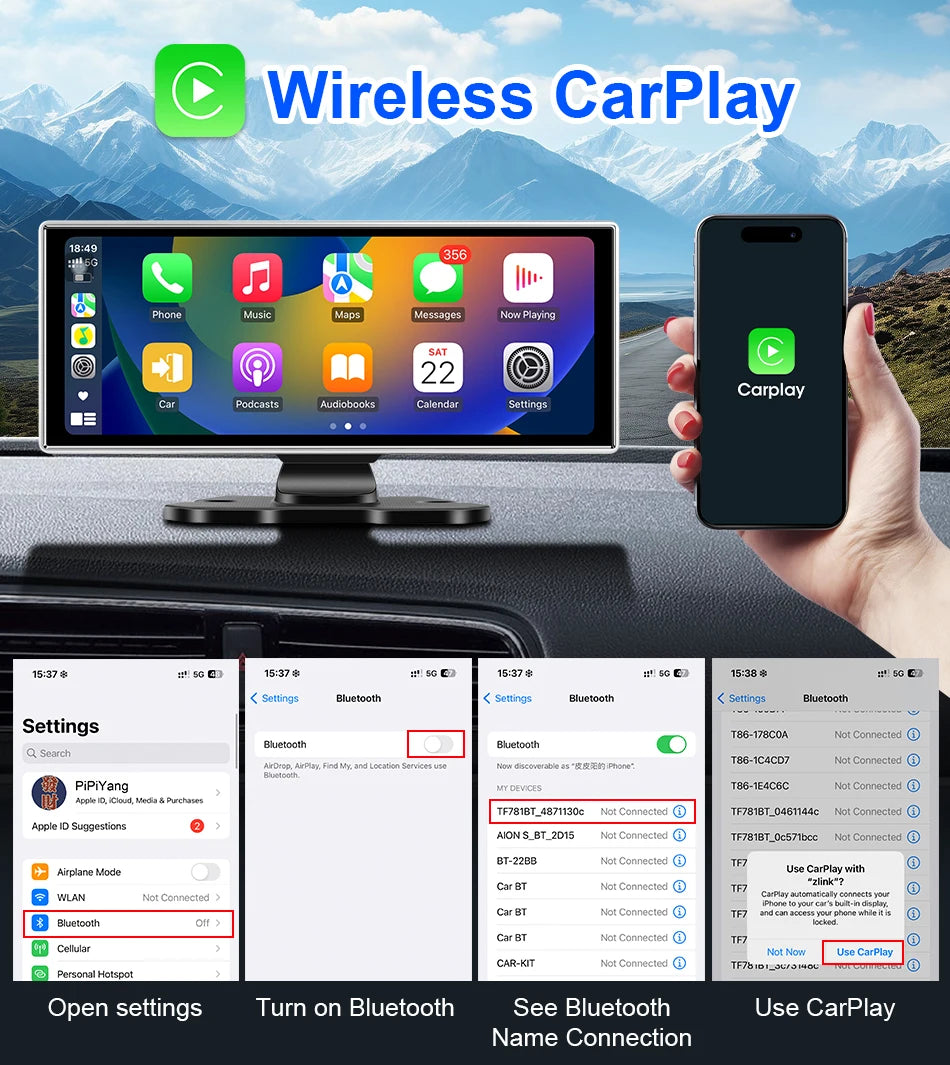 Kamera samochodowa 4k 10/11.26" z bezprzewodowym carplay i android auto | gps | podwójny obiektyw
