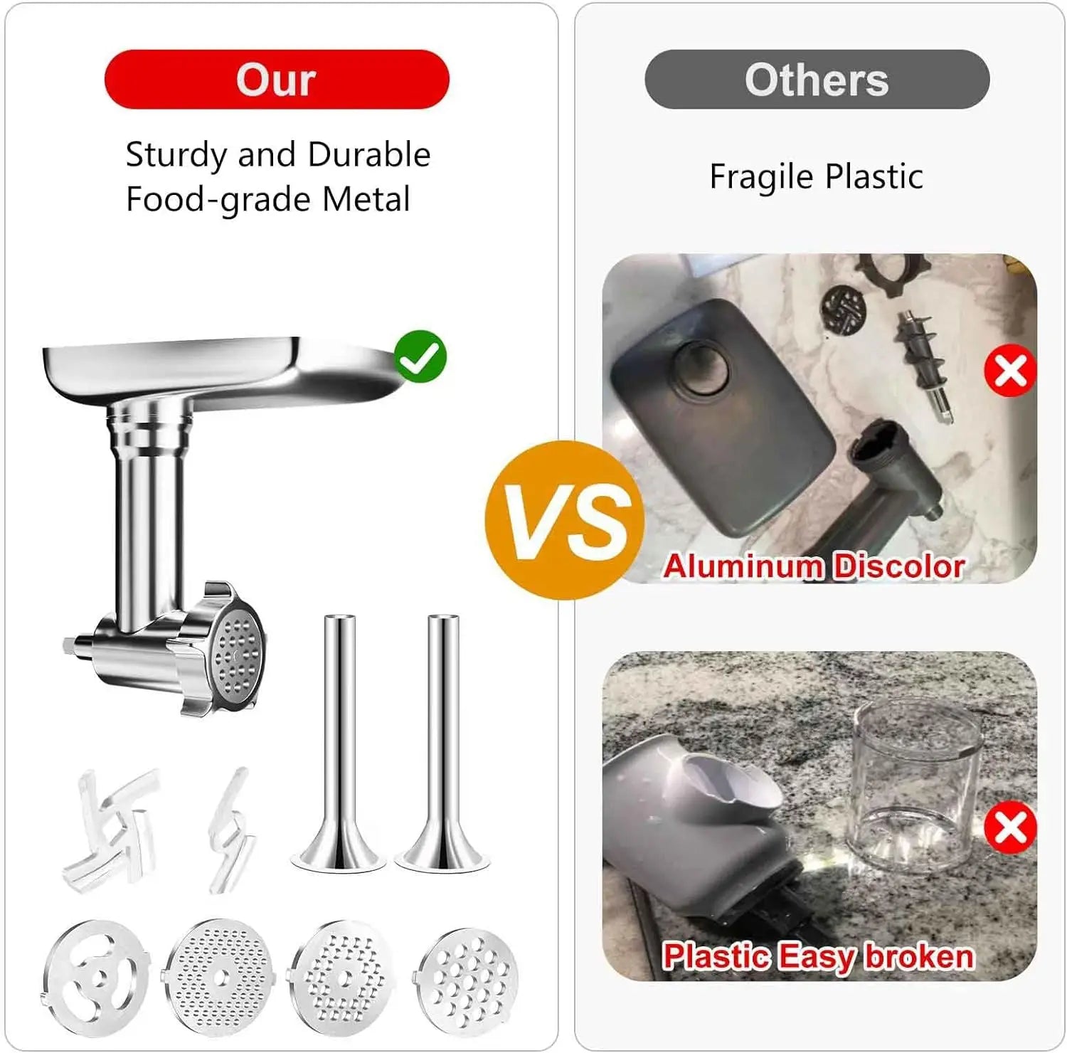 Vabena metalowe przystawki do mielenia mięsa i napełniania kiełbas do mikserów kitchenaid i cuisinart