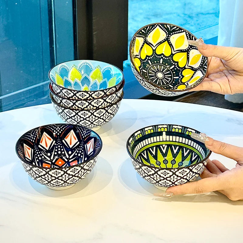 6-częściowy ręcznie robiony zestaw misek ceramicznych w stylu boho | można myć w zmywarce i używać w mikrofali