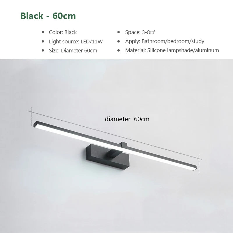 Vabena nowoczesna lampa ścienna led do łazienki, trzy kolory, aluminiowa