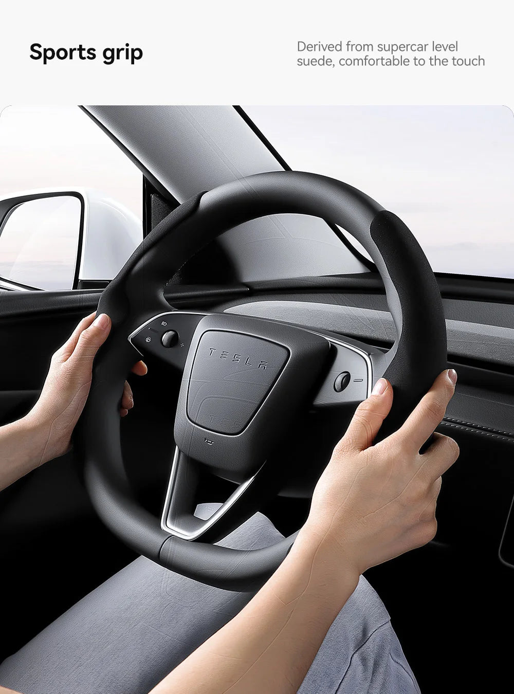 Pokrowiec na kierownicę tesla model 3/y highland juniper z włókna węglowego