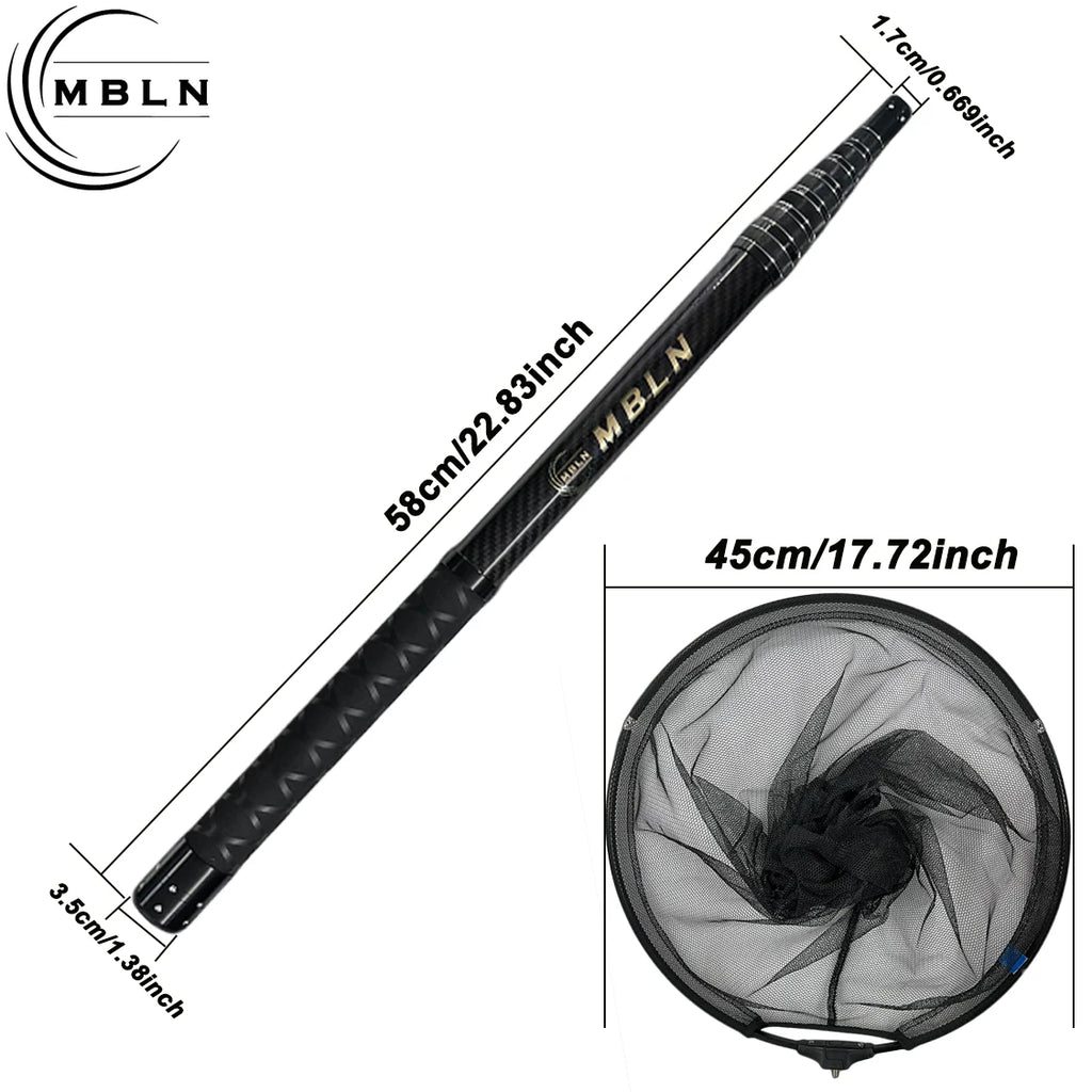 Siatka teleskopowa z włókna węglowego mbln | drążek 3m, głowica 45cm