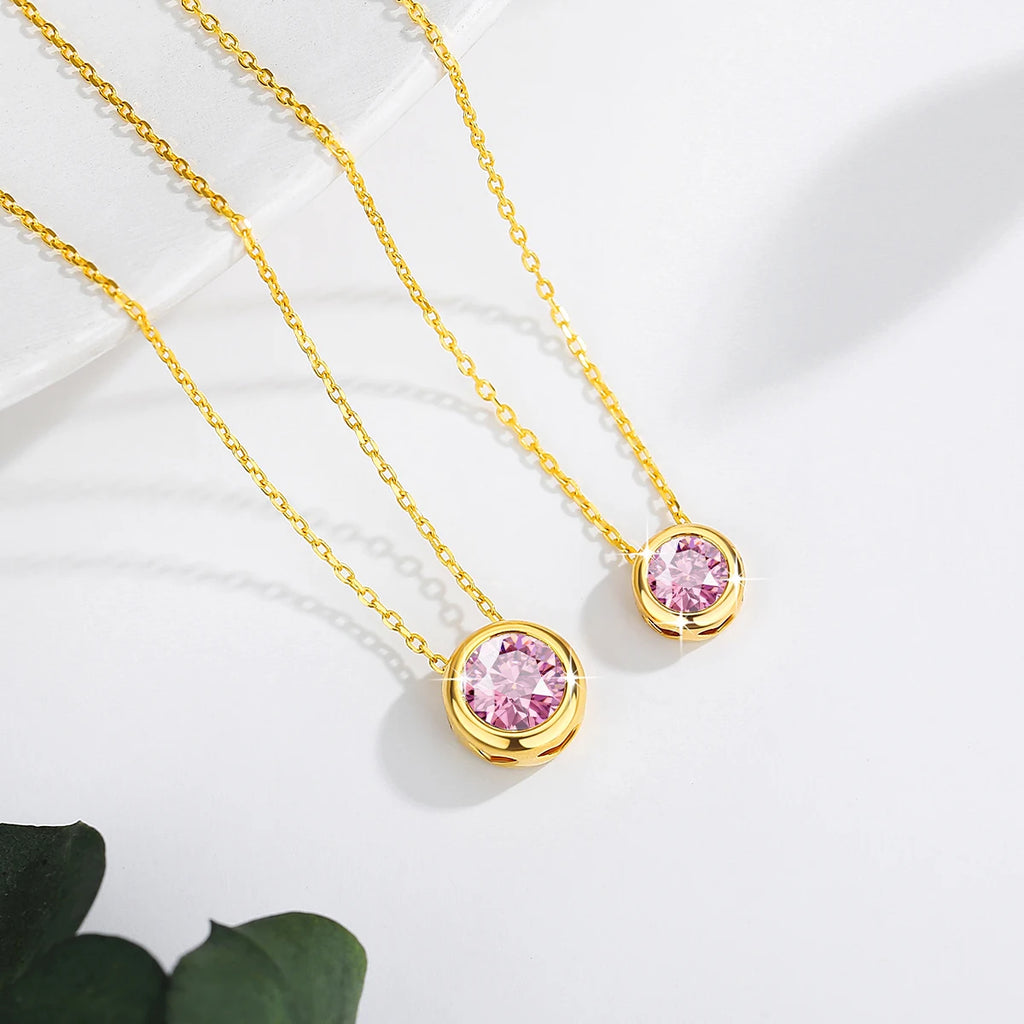 18k Gold Pink Moissanite & Diamond Pendant Necklace