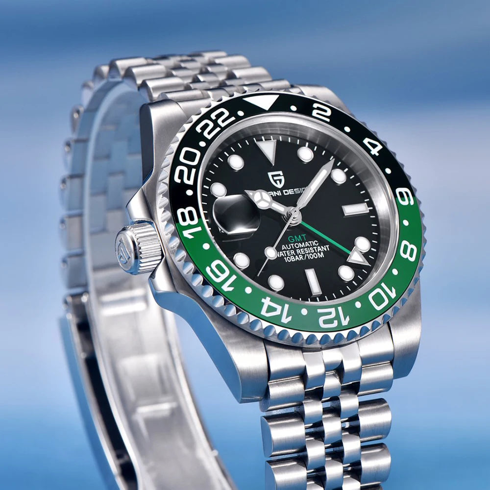 Zegarek mechaniczny męski pagani design pd-1662 luksusowy gmt - szafir, stal, wodoodporny 100m