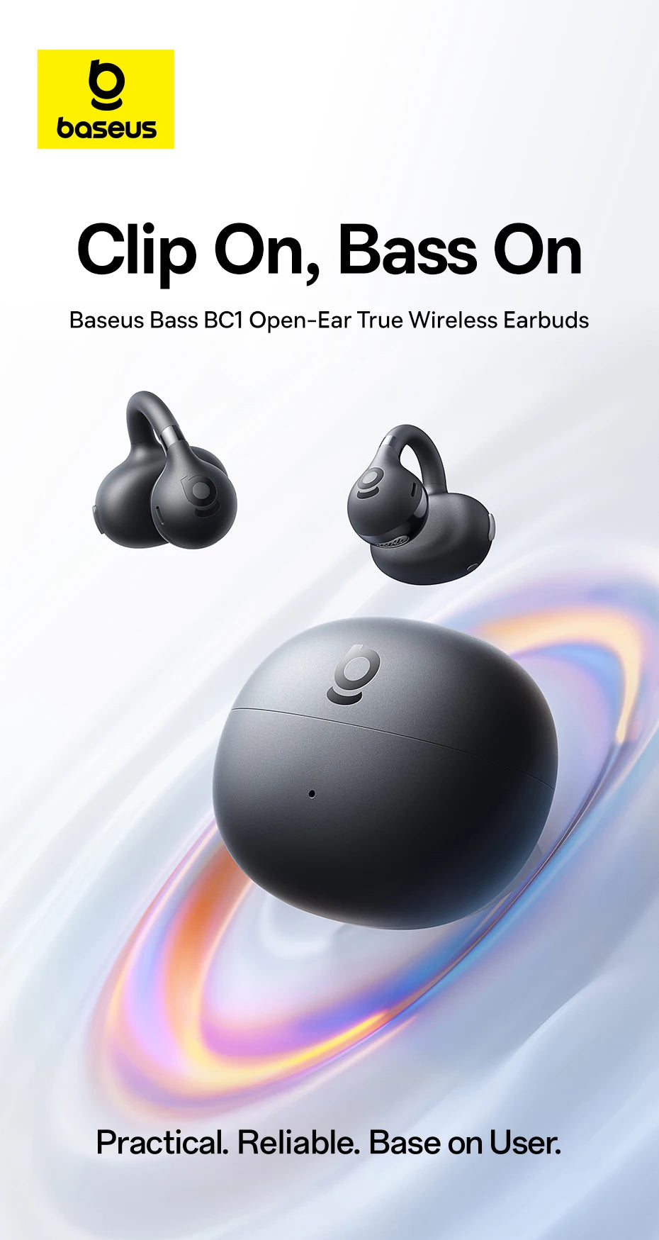 Baseus bc1 otwarte słuchawki na klips – bezprzewodowe sportowe słuchawki bluetooth 6.0 z 4 mikrofonami, super basem i ip55