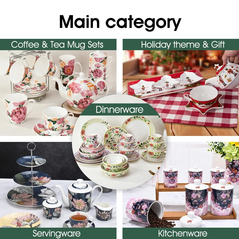 Vabena 62-Piece Bone China Luxury Dinnerware Set with Gold Rim - Elegant Dining