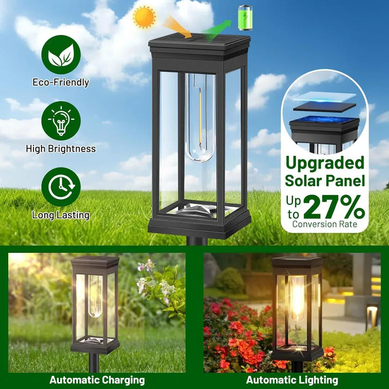 Retro solarne lampki ścieżkowe | ciepłe oświetlenie ogrodowe led