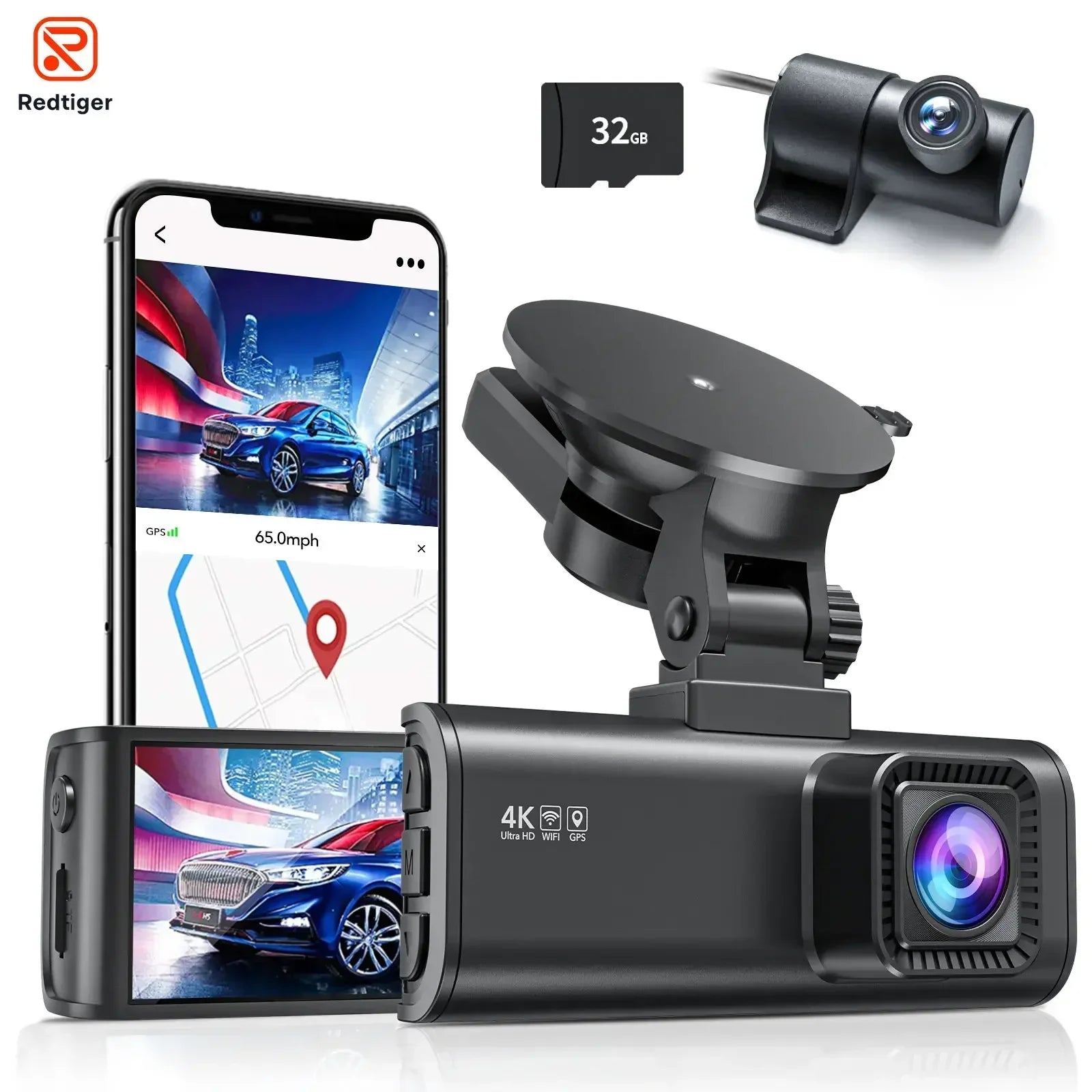 Redtiger f7np 4k podwójna kamera samochodowa z gps i monitorowaniem parkowania 24h