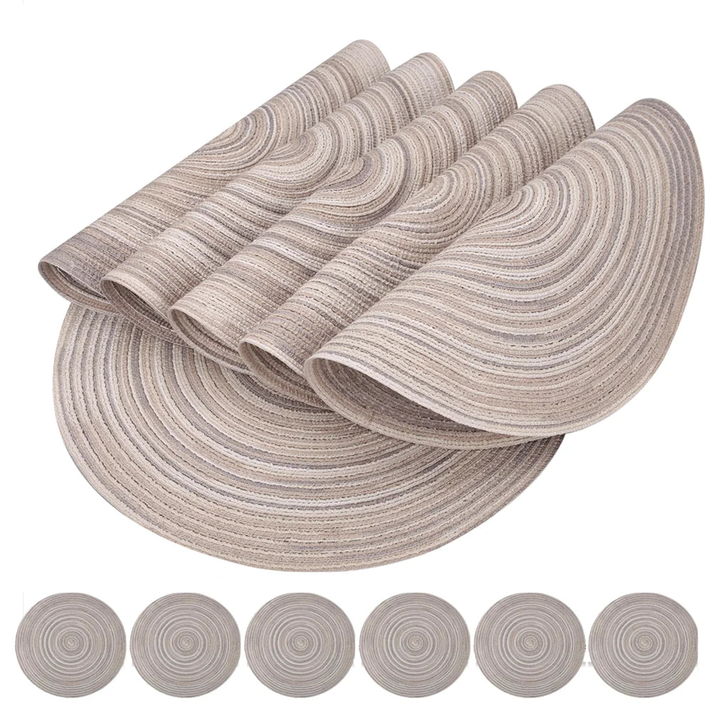 Set of 6 Round Braided Washable Placemats - Heat Resistant Table Mats