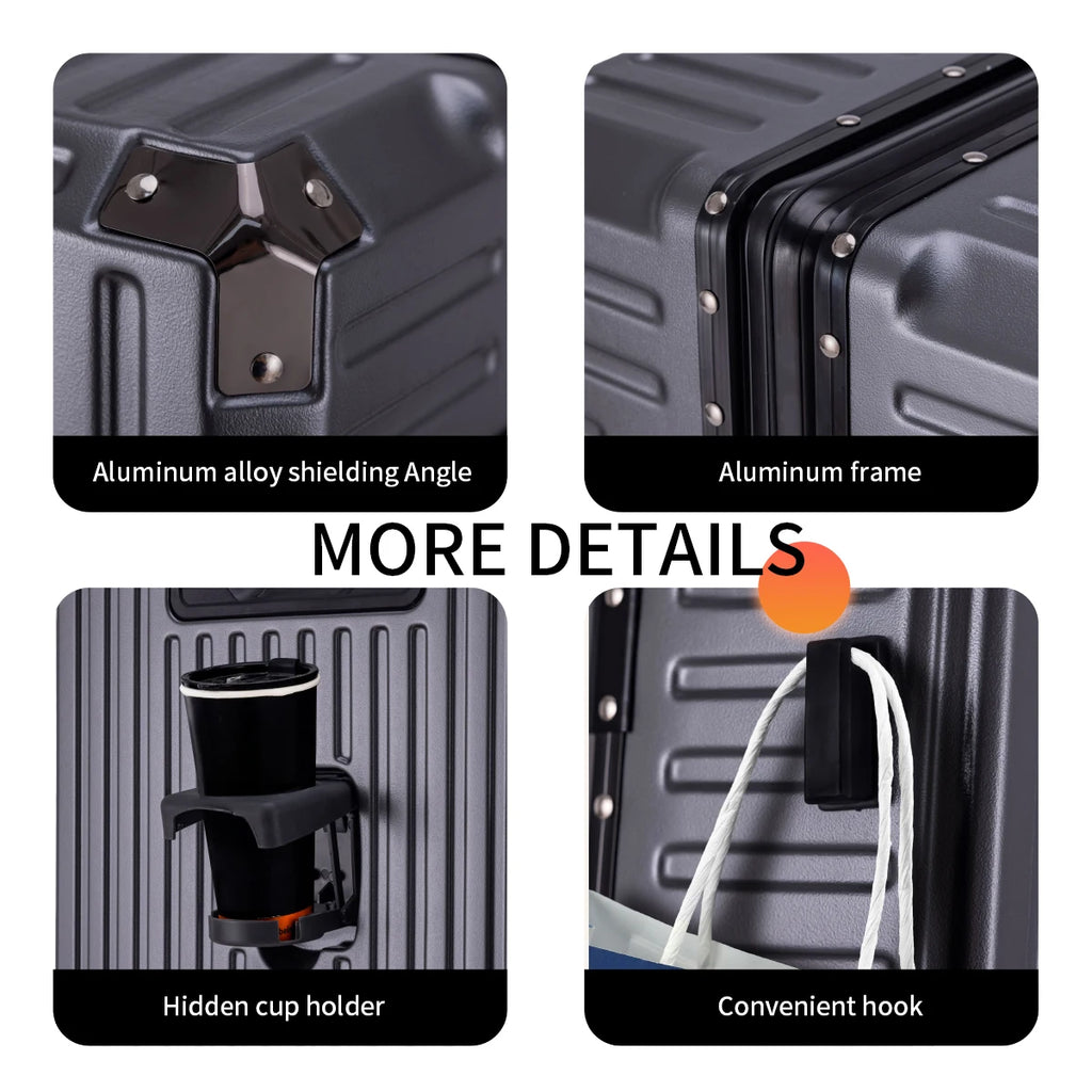 Aluminiowy zestaw walizek na kółkach 20-28" z usb i zamkiem tsa